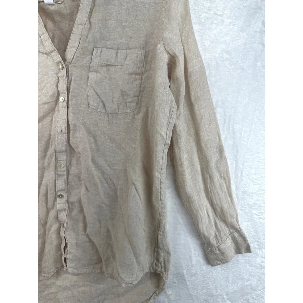 Sigrid Olsen Mens Oatmeal Beige 100% Linen Long Sleeve Button Down Shirt Size M
